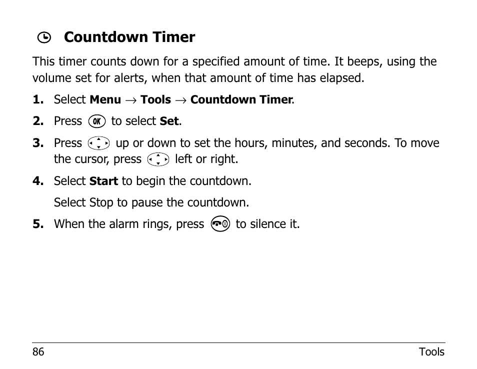Countdown timer | Kyocera 2100 Series User Manual | Page 106 / 123