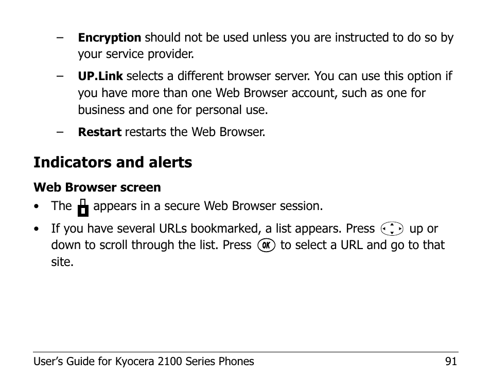 Indicators and alerts | Kyocera 2100 Series User Manual | Page 111 / 123