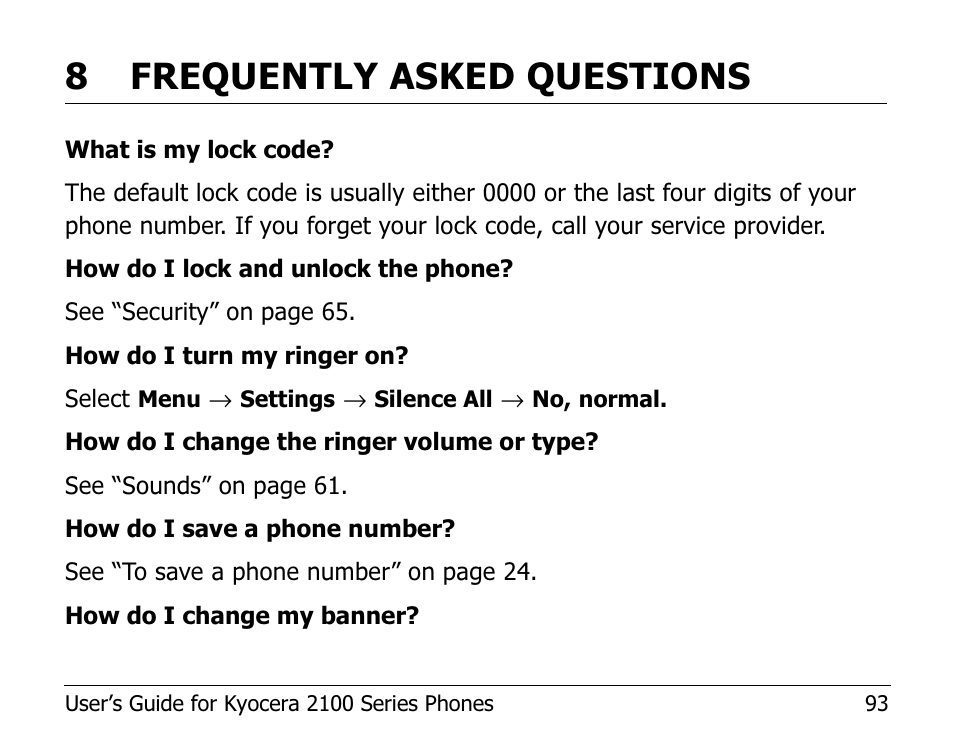 8 frequently asked questions | Kyocera 2100 Series User Manual | Page 113 / 123