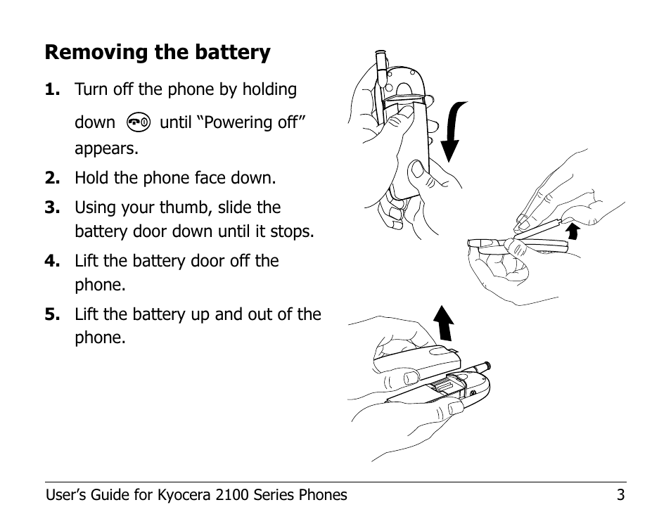 Removing the battery | Kyocera 2100 Series User Manual | Page 23 / 123