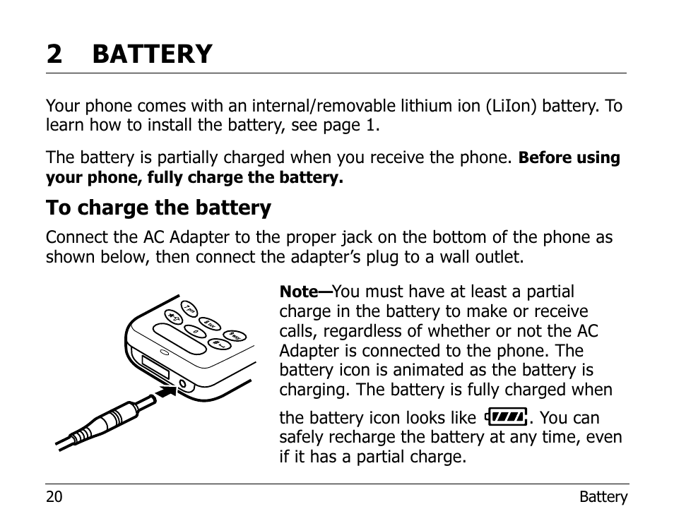 2 battery | Kyocera 2100 Series User Manual | Page 40 / 123