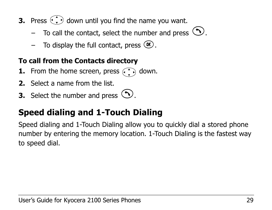 Speed dialing and 1-touch dialing | Kyocera 2100 Series User Manual | Page 49 / 123