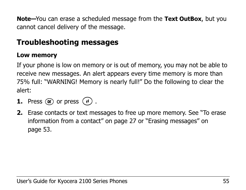 Troubleshooting messages | Kyocera 2100 Series User Manual | Page 75 / 123