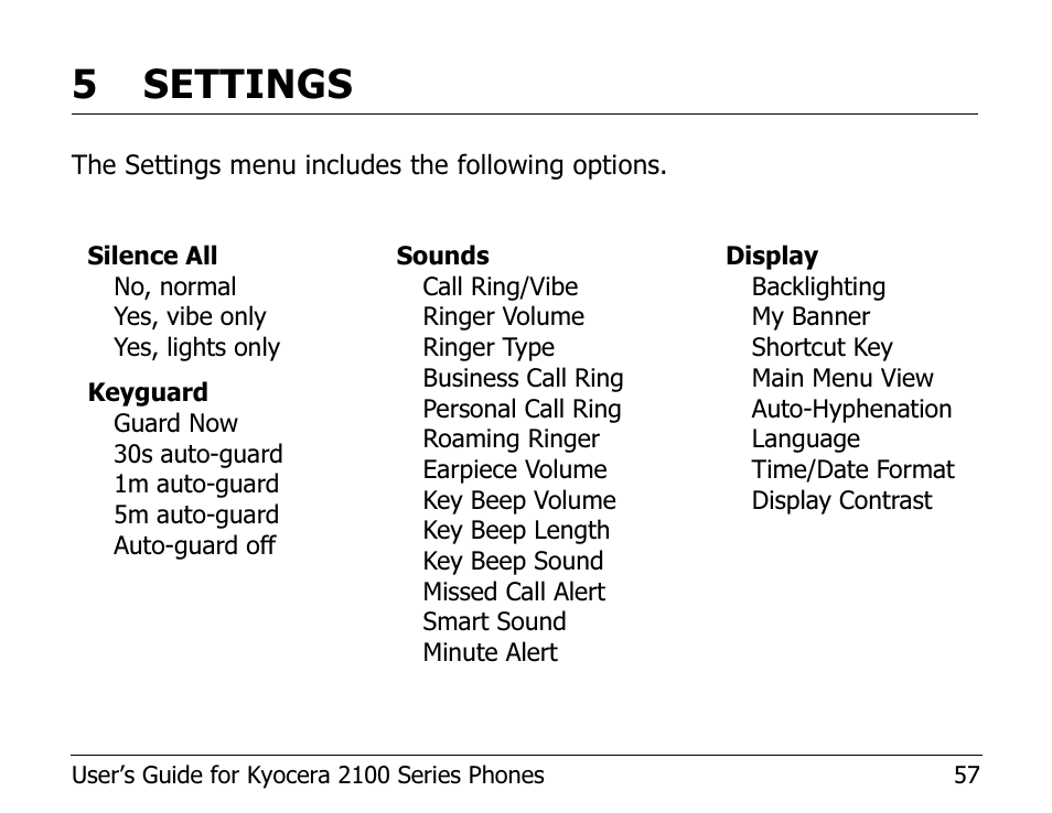 5 settings | Kyocera 2100 Series User Manual | Page 77 / 123