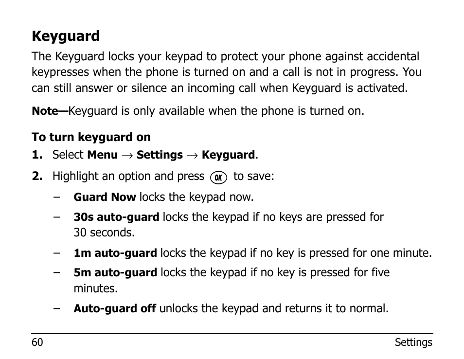 Keyguard | Kyocera 2100 Series User Manual | Page 80 / 123