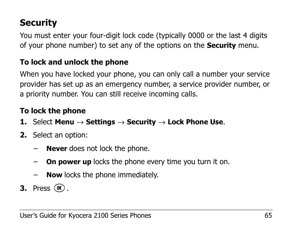 Security | Kyocera 2100 Series User Manual | Page 85 / 123