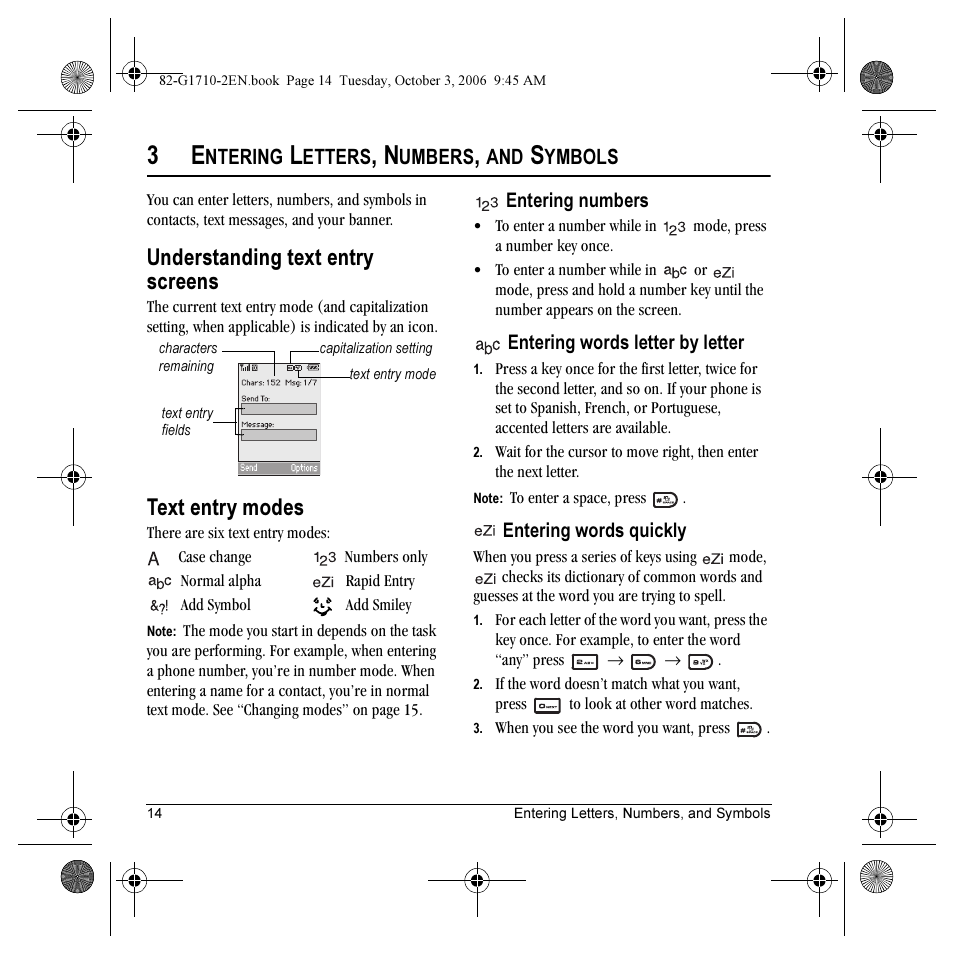 Understanding text entry screens, Text entry modes | Kyocera K132 User Manual | Page 22 / 64