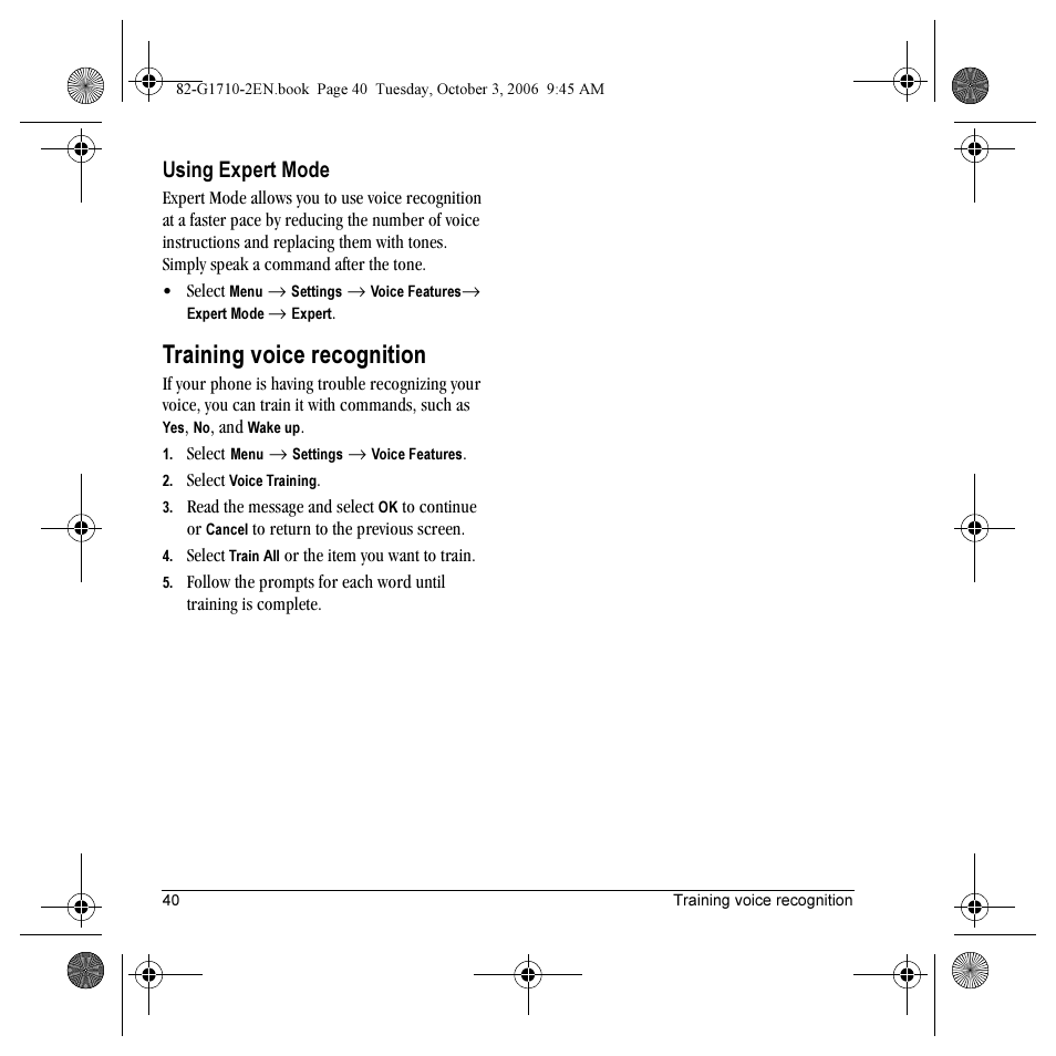 Training voice recognition, Using expert mode | Kyocera K132 User Manual | Page 48 / 64
