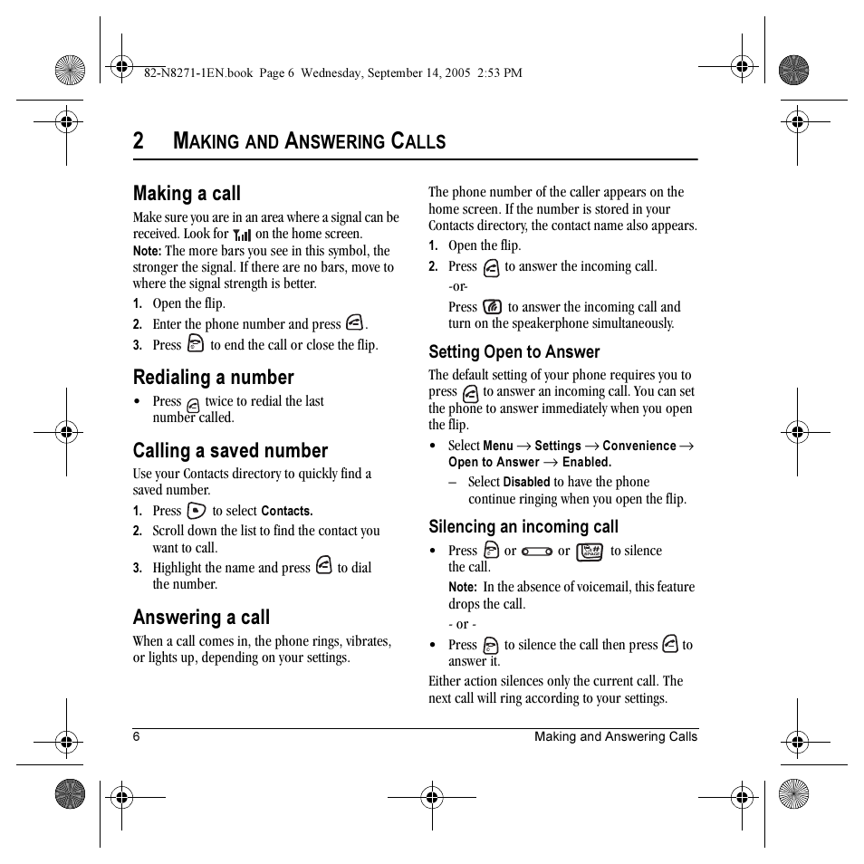 Making a call, Redialing a number, Calling a saved number | Answering a call, Aking, Nswering, Alls | Kyocera KX9 User Manual | Page 13 / 50