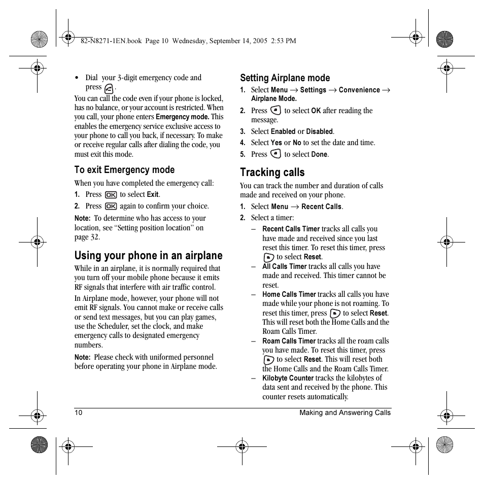 Using your phone in an airplane, Tracking calls, Setting airplane mode | Kyocera KX9 User Manual | Page 17 / 50