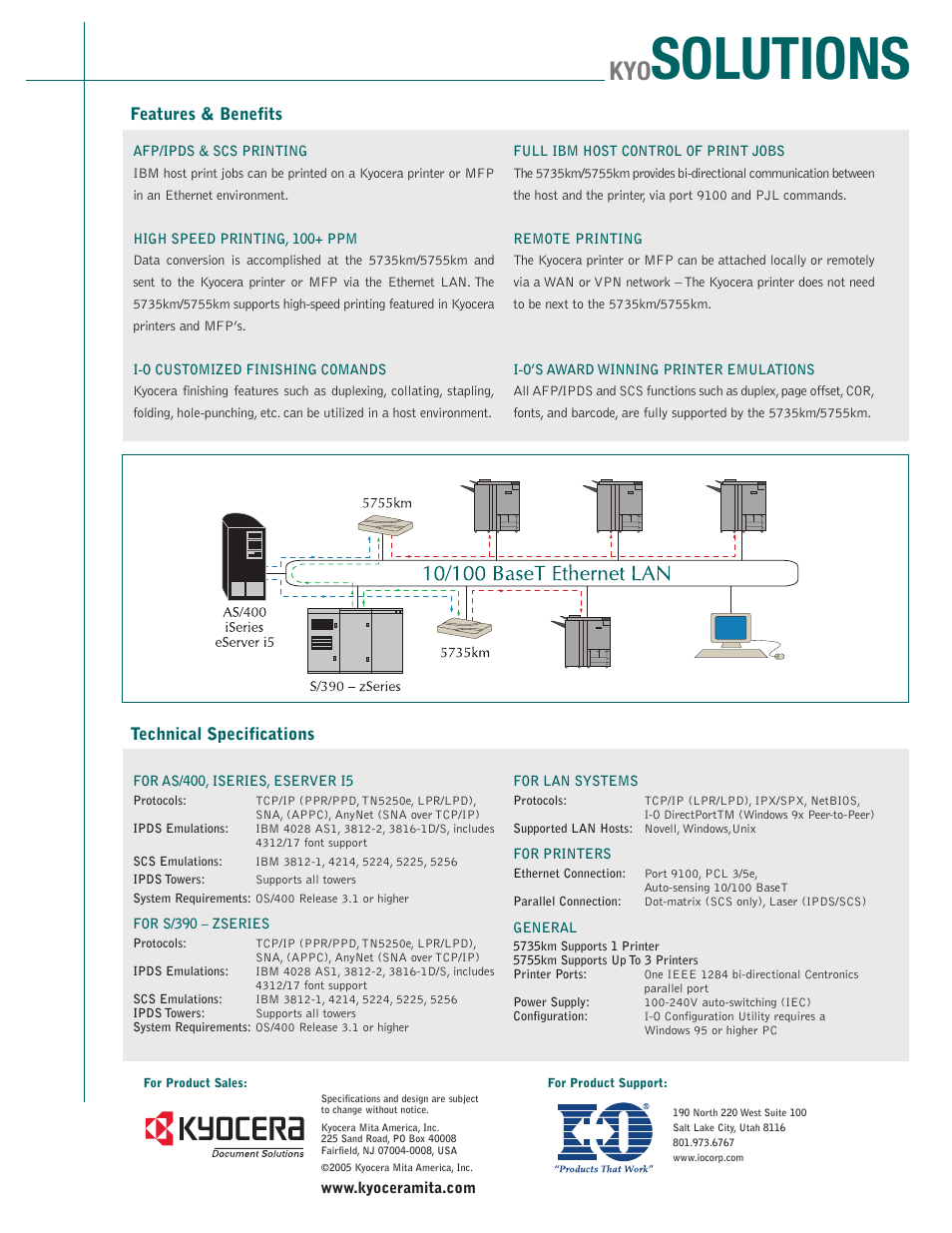 Solutions, Features & benefits, Technical specifications | Kyocera Kyo Manage 5755km User Manual | Page 2 / 2