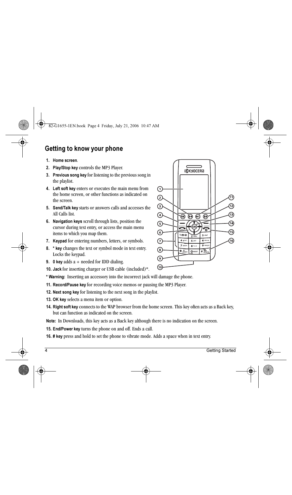 Getting to know your phone | Kyocera K352 User Manual | Page 10 / 64