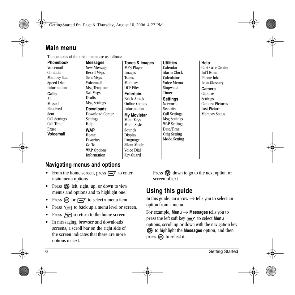 Main menu, Using this guide | Kyocera K352 User Manual | Page 12 / 64