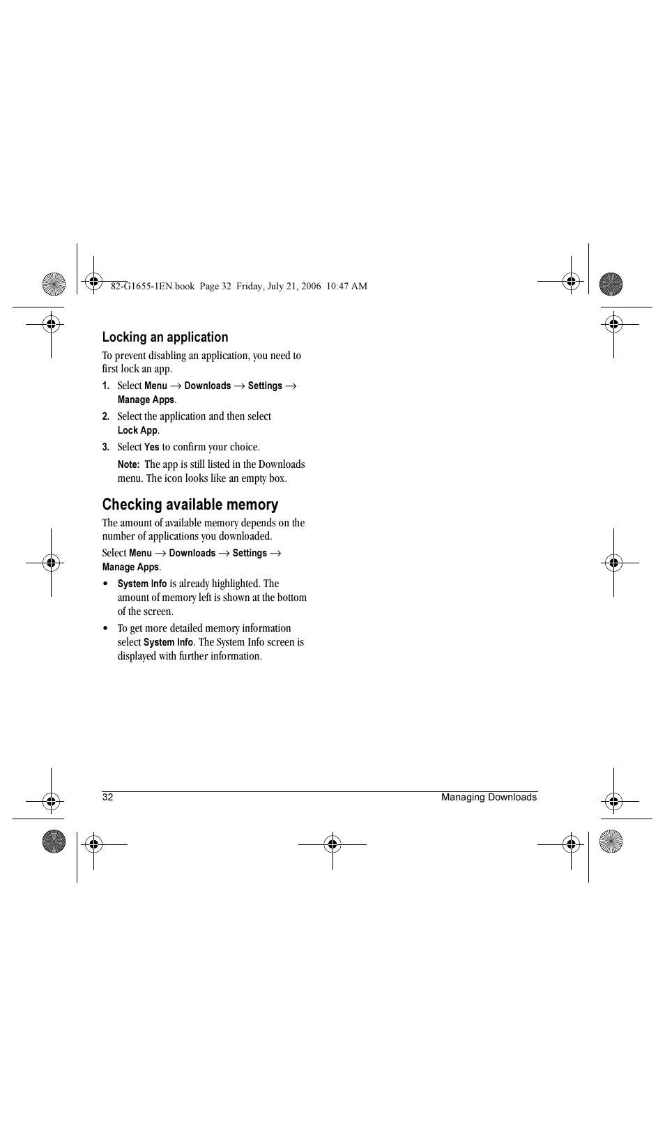 Locking an application | Kyocera K352 User Manual | Page 38 / 64