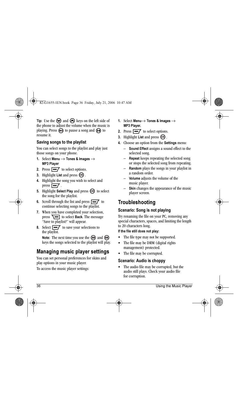 Managing music player settings, Troubleshooting | Kyocera K352 User Manual | Page 42 / 64
