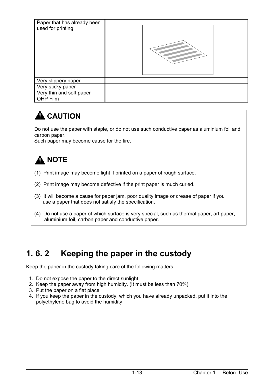 6. 2 keeping the paper in the custody, Caution | Kyocera KM-3650w User Manual | Page 16 / 62