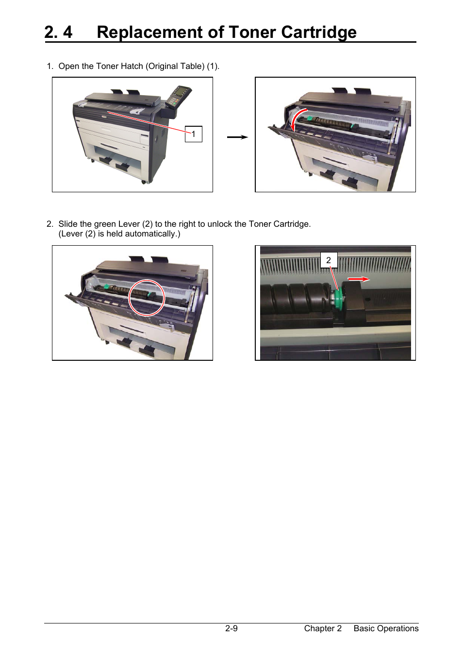 4 replacement of toner cartridge | Kyocera KM-3650w User Manual | Page 26 / 62