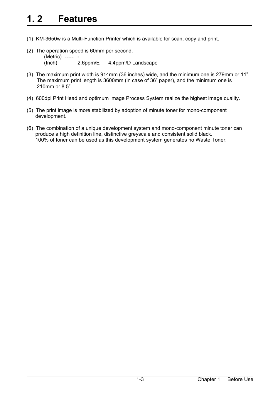 2 features | Kyocera KM-3650w User Manual | Page 6 / 62