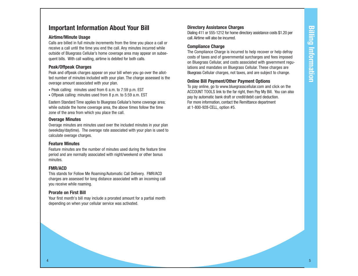 Billing information, Important information about your bill | Kyocera Cellular Phone User Manual | Page 4 / 12