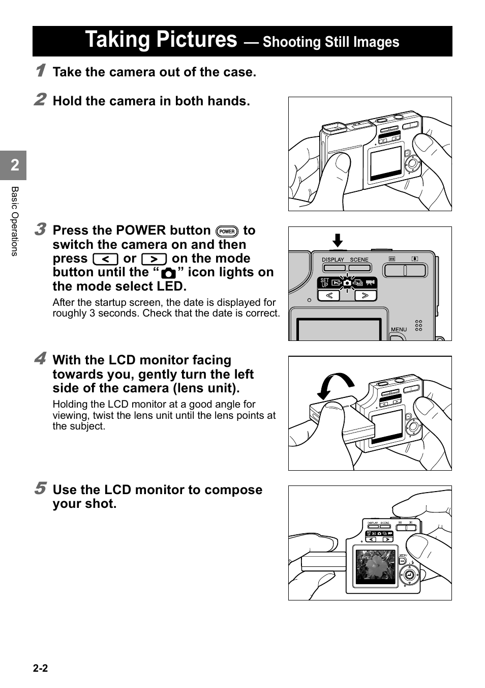 Taking pictures, Shooting still images | Kyocera Finecam SL400R User Manual | Page 26 / 134