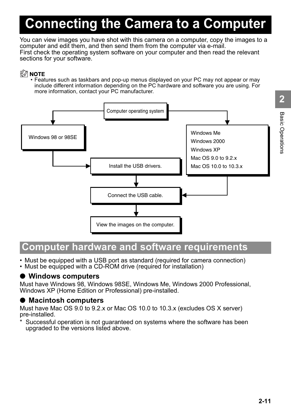 Connecting the camera to a computer, Computer hardware and software requirements | Kyocera Finecam SL400R User Manual | Page 35 / 134