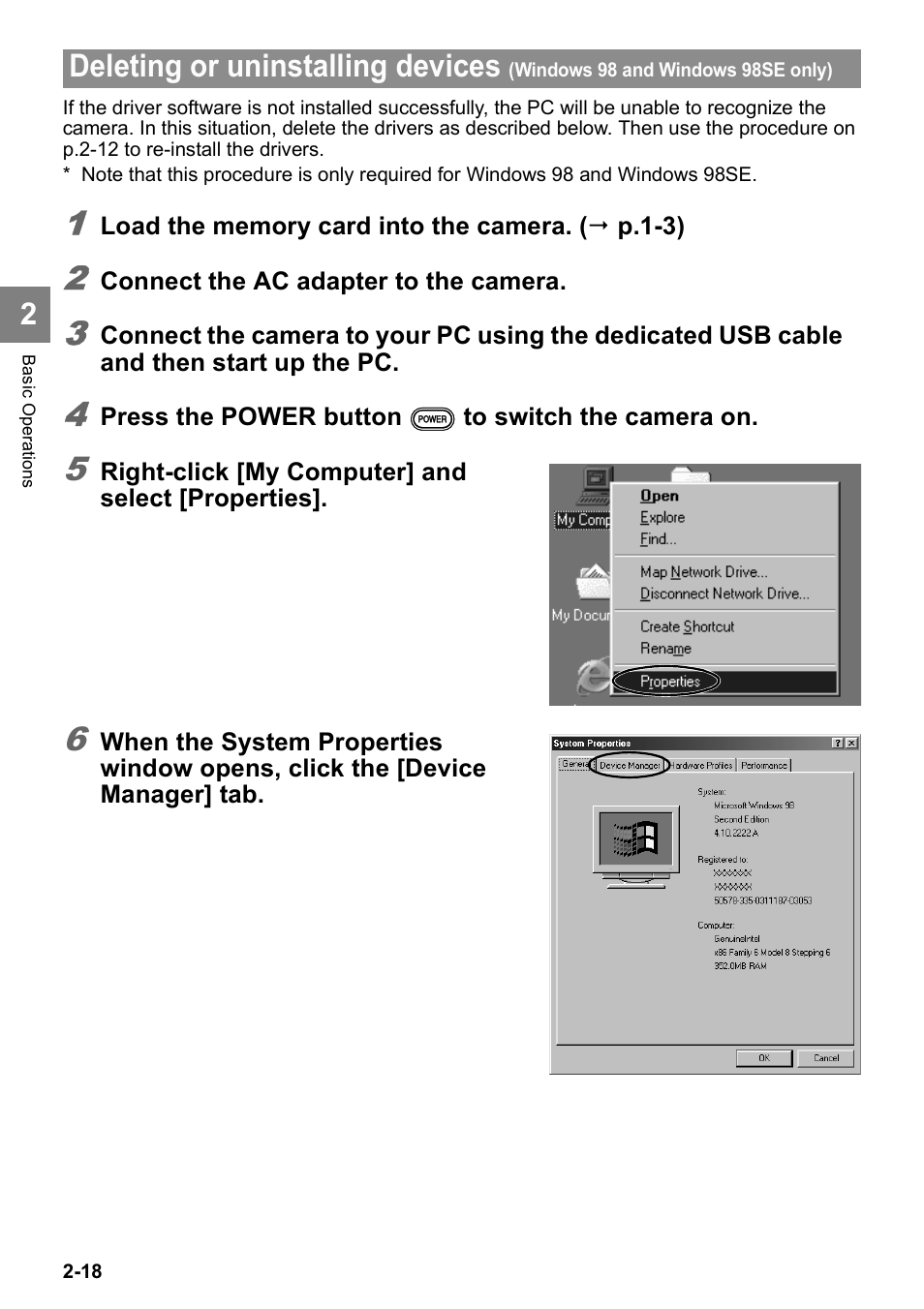Deleting or uninstalling devices | Kyocera Finecam SL400R User Manual | Page 42 / 134