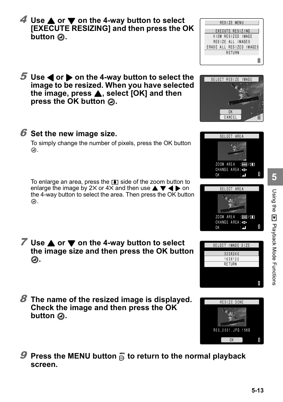 Select [ok] and then press the ok button, Set the new image size | Kyocera Finecam SL400R User Manual | Page 97 / 134