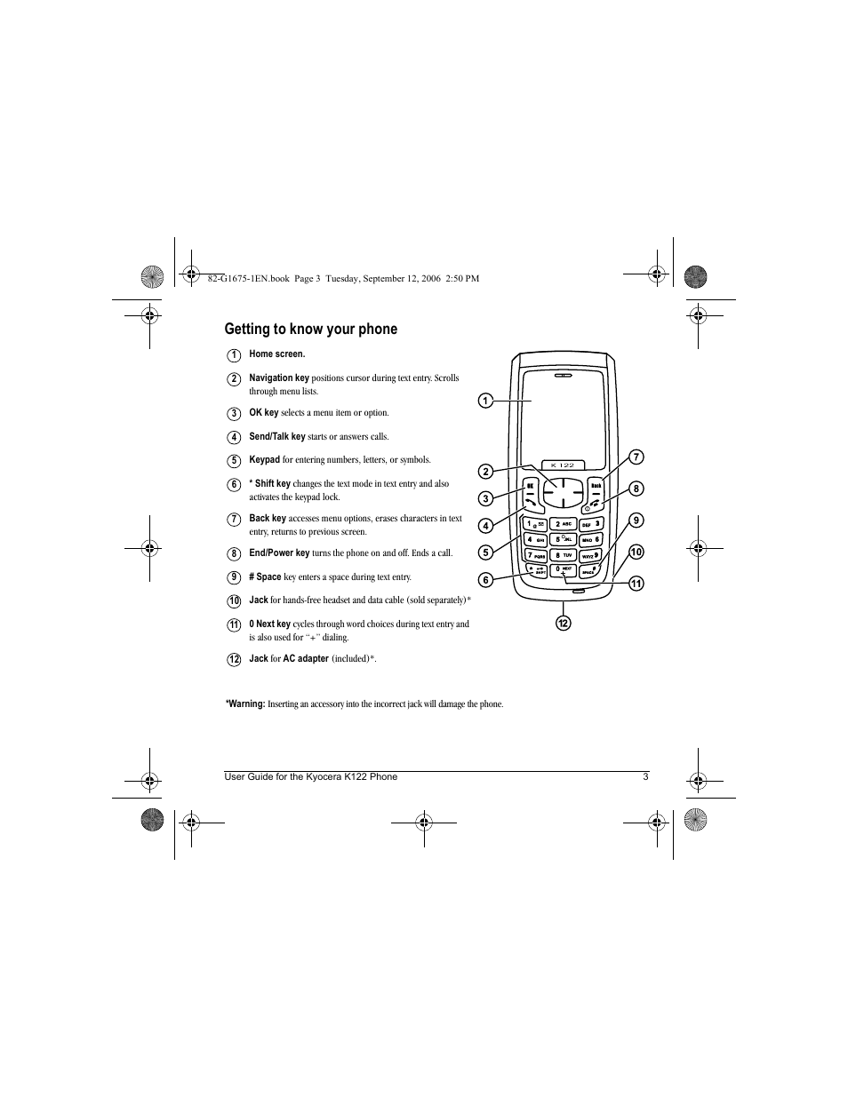 Getting to know your phone | Kyocera K122 User Manual | Page 11 / 48