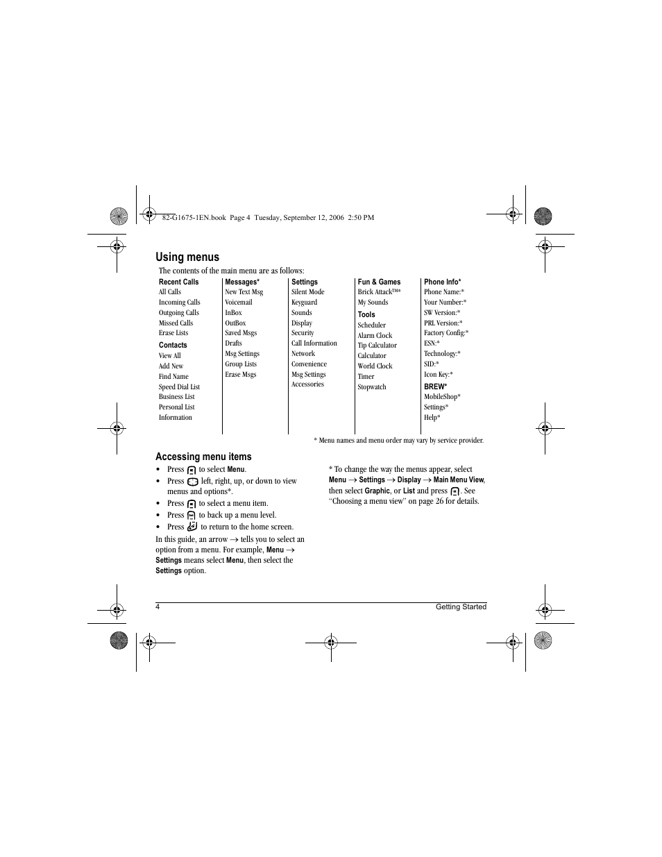 Using menus | Kyocera K122 User Manual | Page 12 / 48