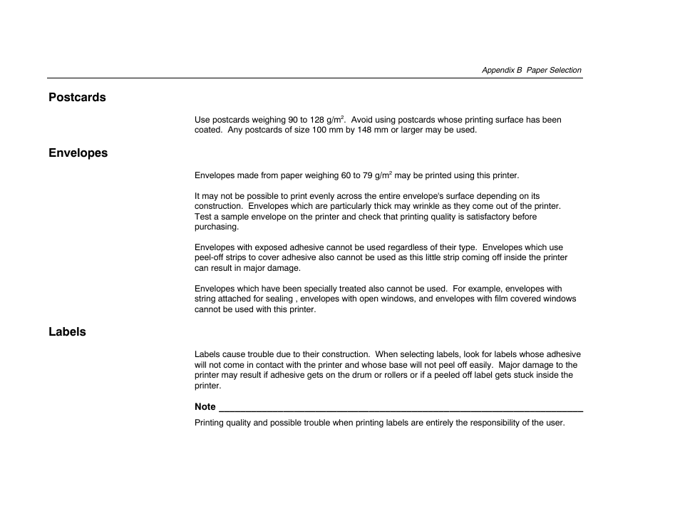 B-11, Postcards, Envelopes | Labels | Kyocera FS-600 User Manual | Page 120 / 144
