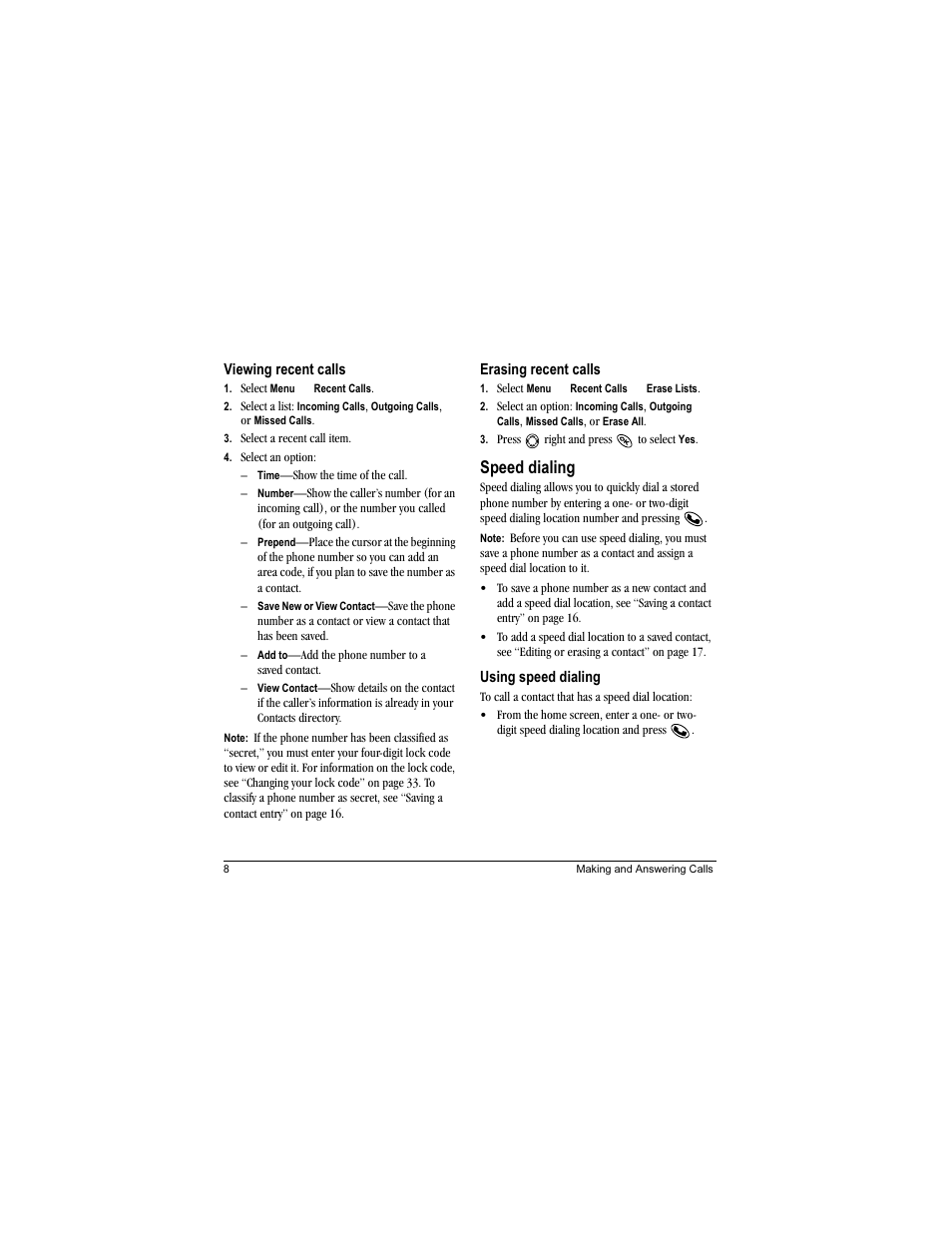 Speed dialing | Kyocera Phantom TXLCC10042B User Manual | Page 16 / 60