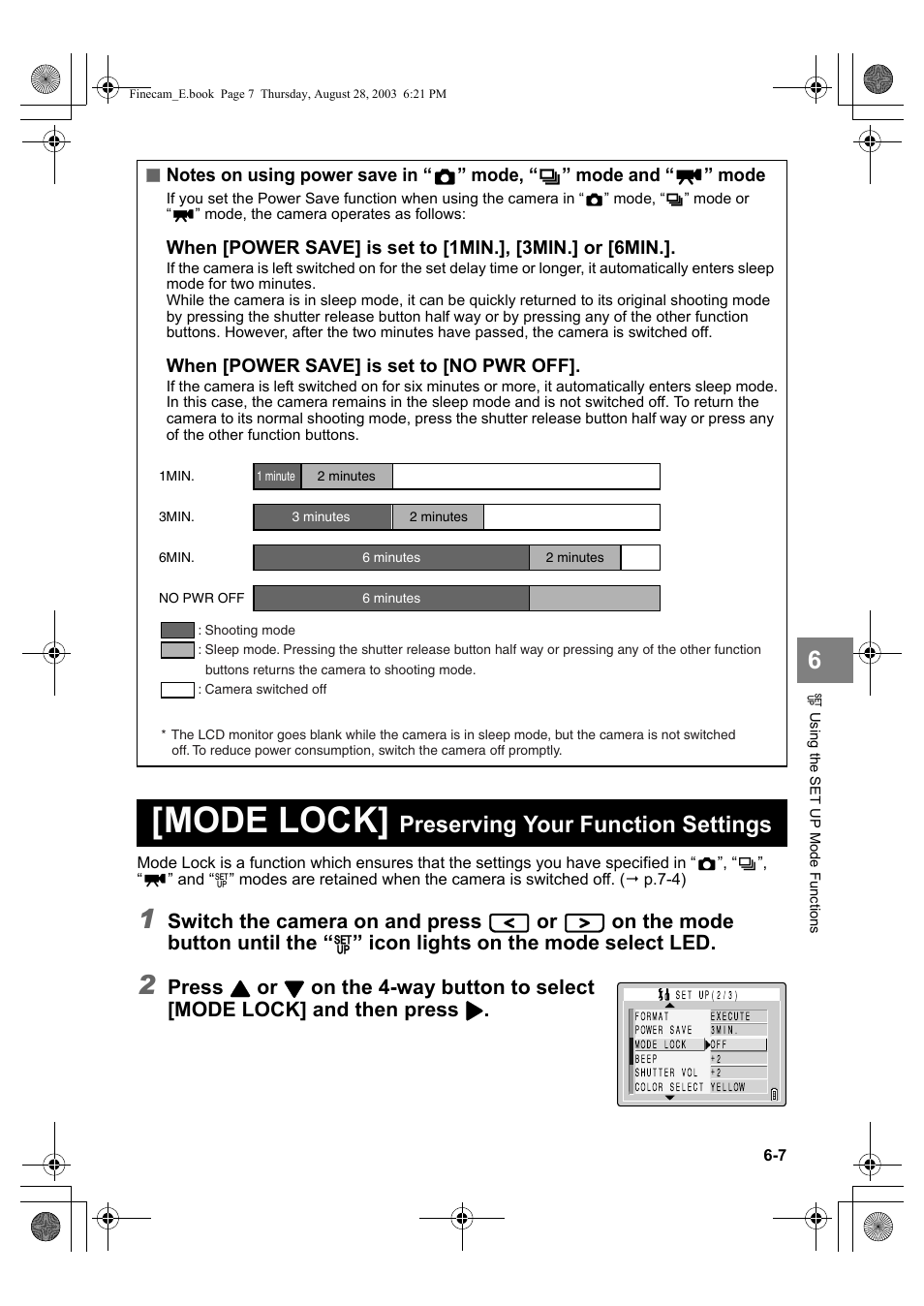 Mode lock, Preserving your function settings, Switch the camera on and press | On the mode button until the, Icon lights on the mode select led, Press | Kyocera SL300R User Manual | Page 115 / 134