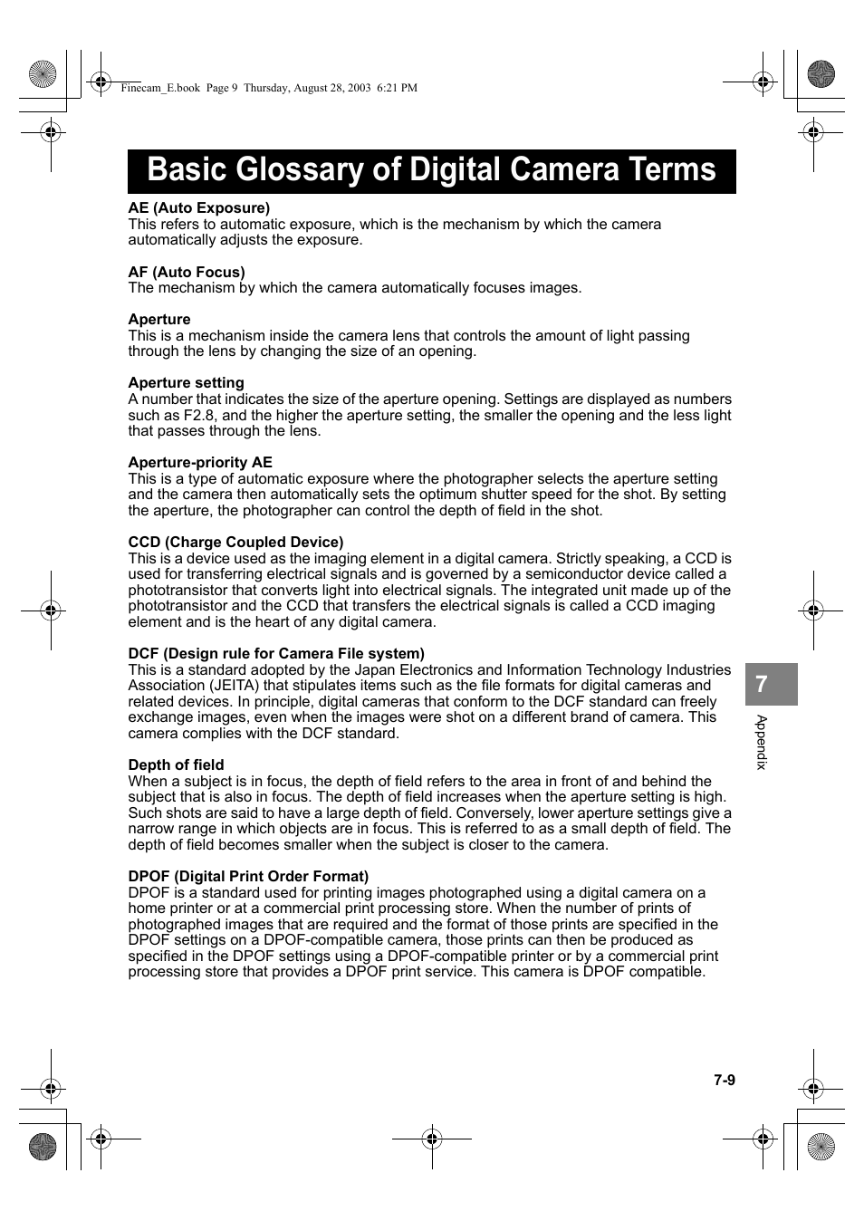 Basic glossary of digital camera terms | Kyocera SL300R User Manual | Page 131 / 134