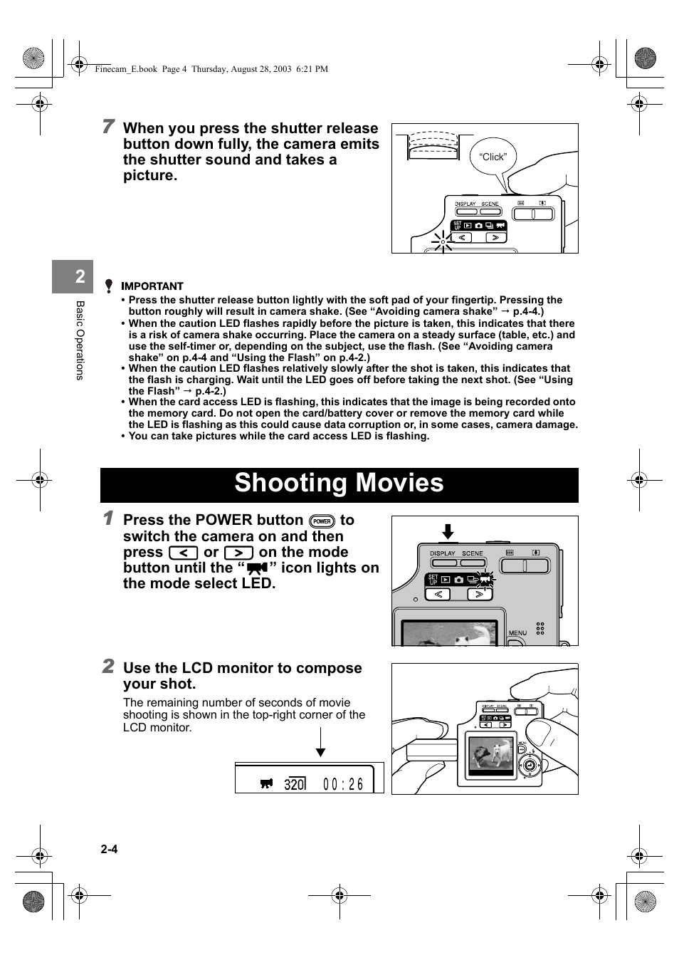 Shooting movies | Kyocera SL300R User Manual | Page 28 / 134