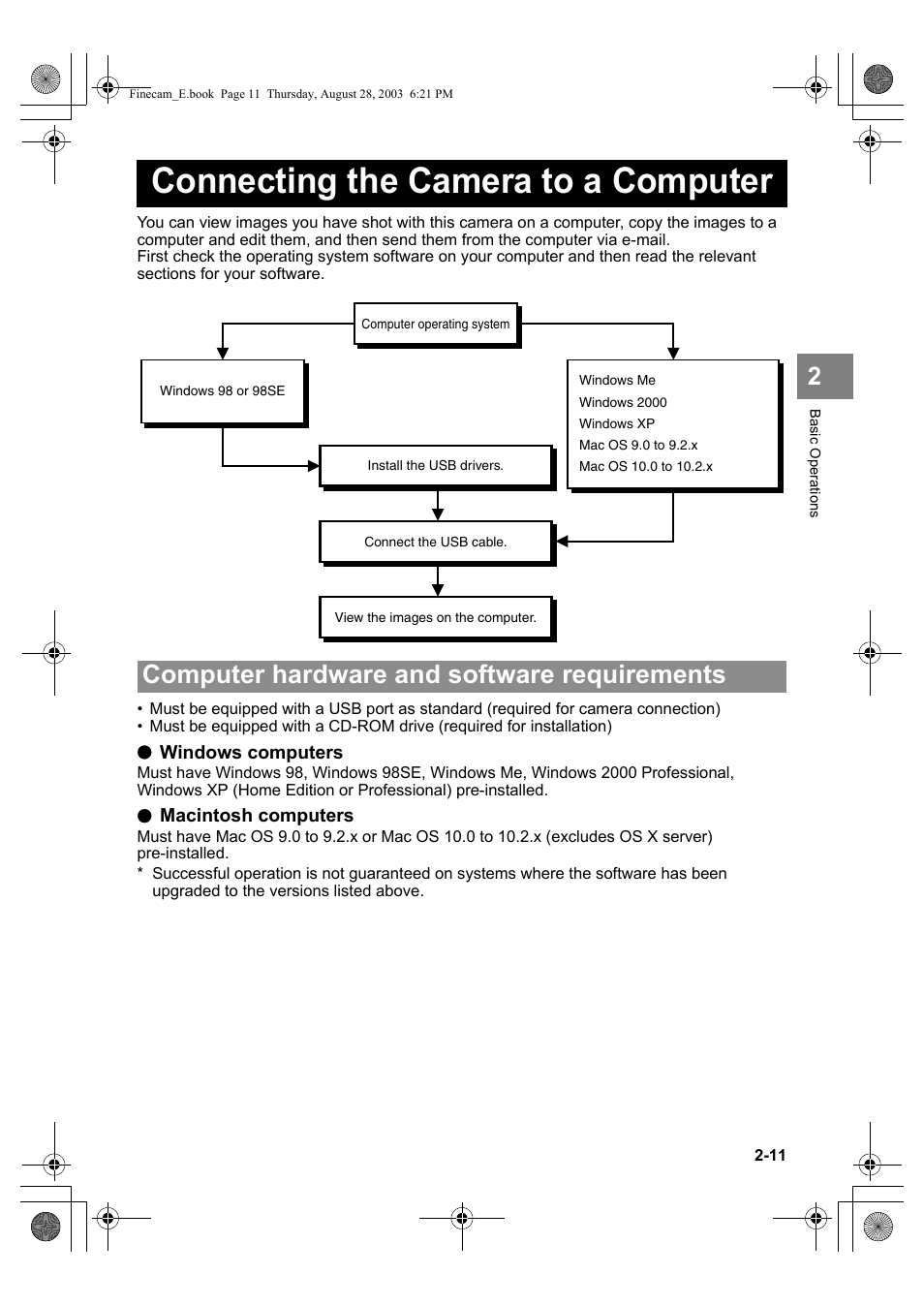Connecting the camera to a computer, Computer hardware and software requirements | Kyocera SL300R User Manual | Page 35 / 134