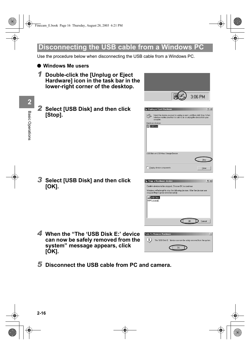 Disconnecting the usb cable from a windows pc | Kyocera SL300R User Manual | Page 40 / 134