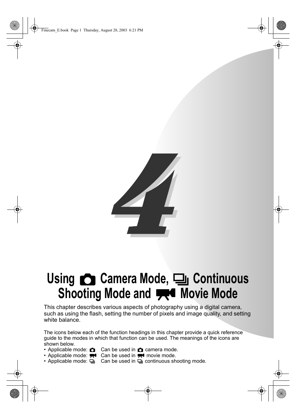 Using, Camera mode, Continuous shooting mode and | Movie mode | Kyocera SL300R User Manual | Page 59 / 134