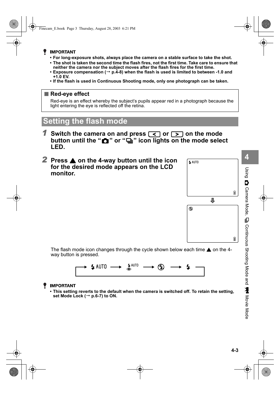 Setting the flash mode | Kyocera SL300R User Manual | Page 61 / 134