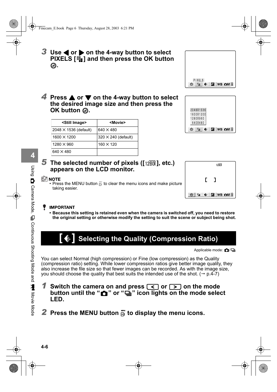 Selecting the quality (compression ratio) | Kyocera SL300R User Manual | Page 64 / 134