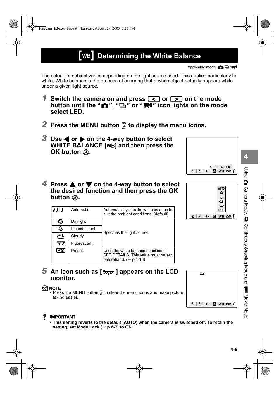 Determining the white balance | Kyocera SL300R User Manual | Page 67 / 134