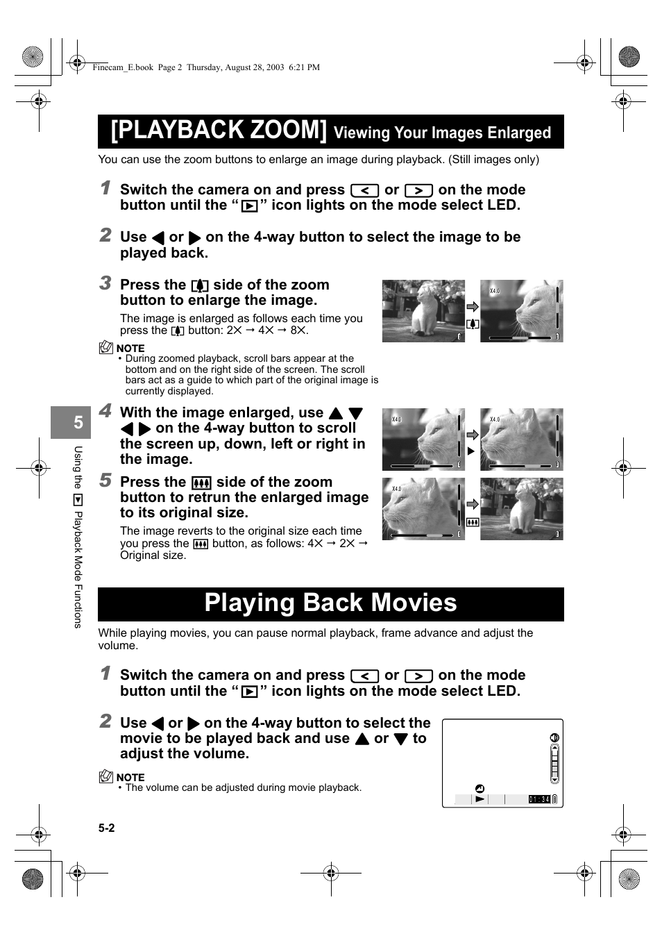 Playback zoom, Playing back movies, Viewing your images enlarged | Kyocera SL300R User Manual | Page 86 / 134
