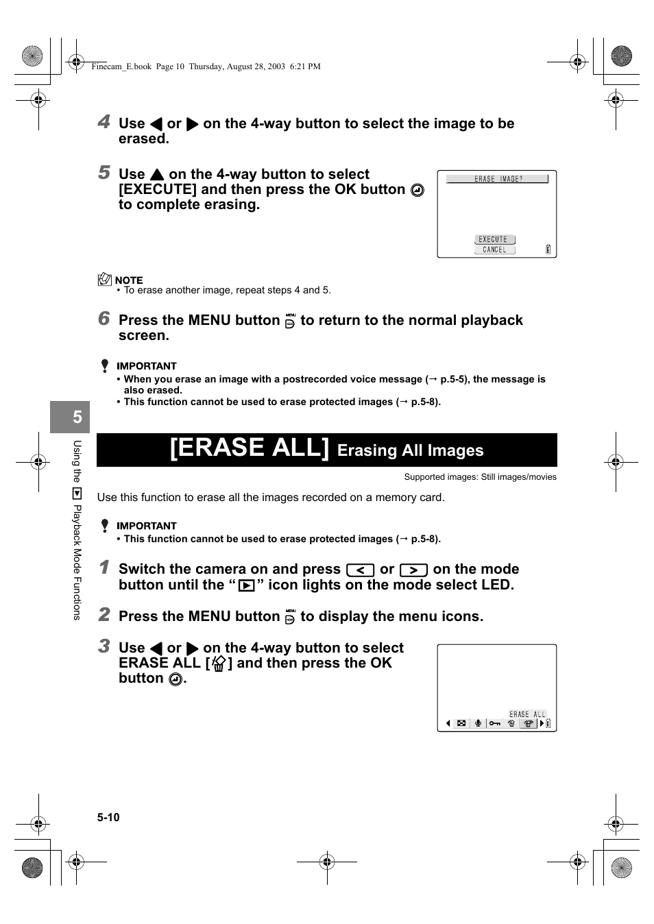 Erase all, Erasing all images | Kyocera SL300R User Manual | Page 94 / 134