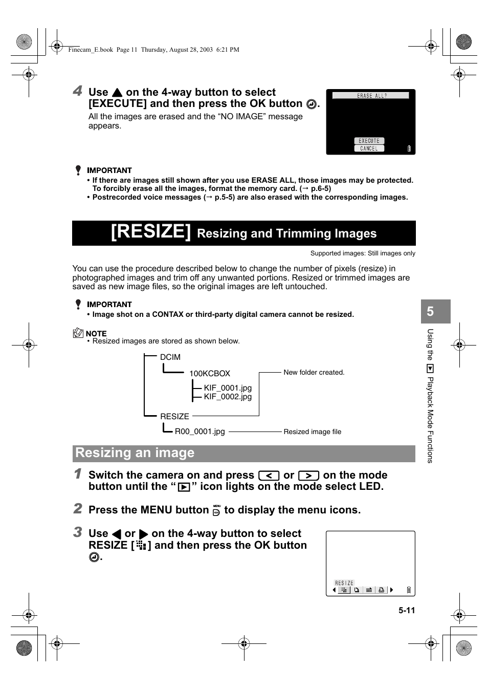 Resize, Resizing an image, Resizing and trimming images | Kyocera SL300R User Manual | Page 95 / 134