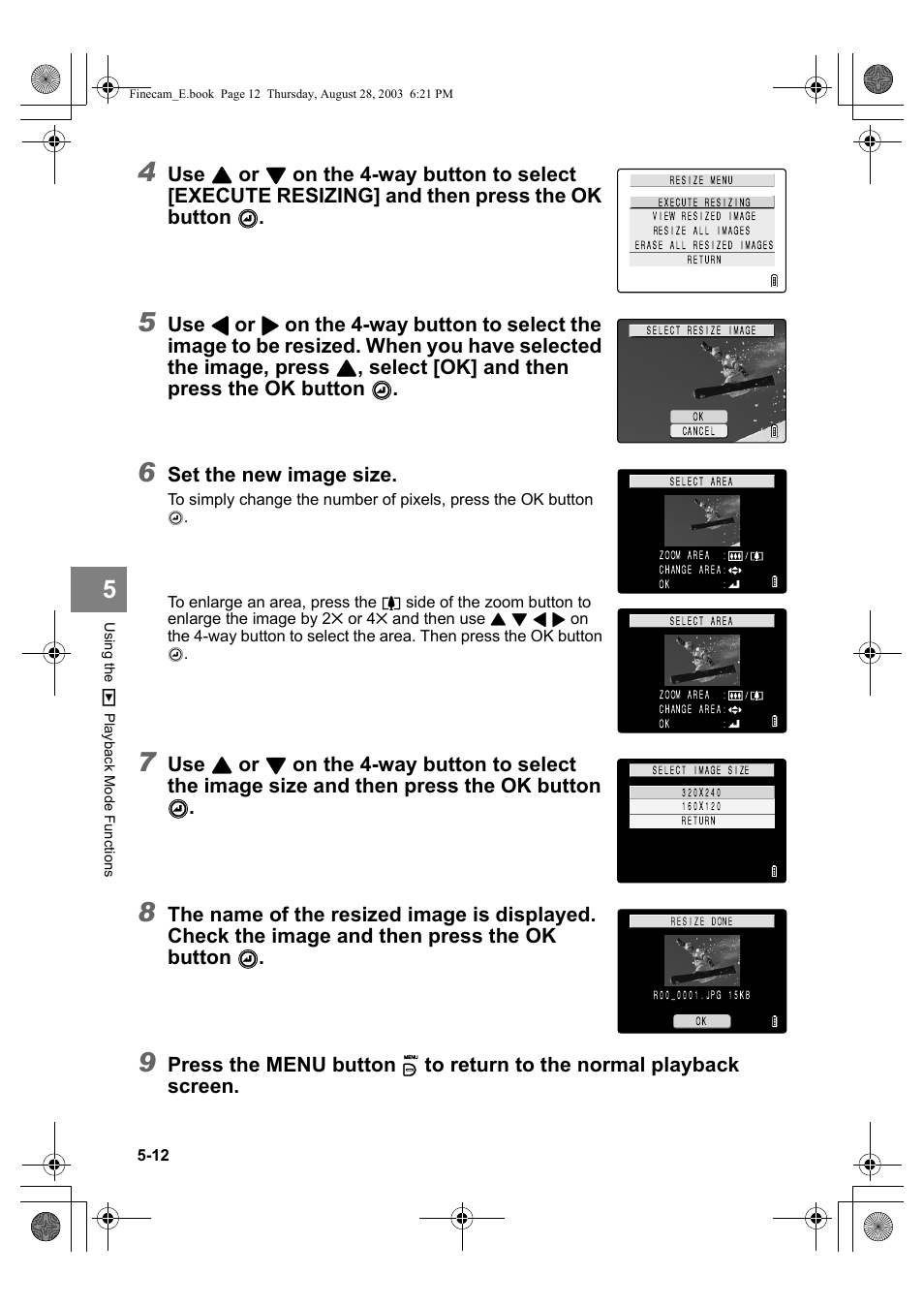 Select [ok] and then press the ok button, Set the new image size | Kyocera SL300R User Manual | Page 96 / 134