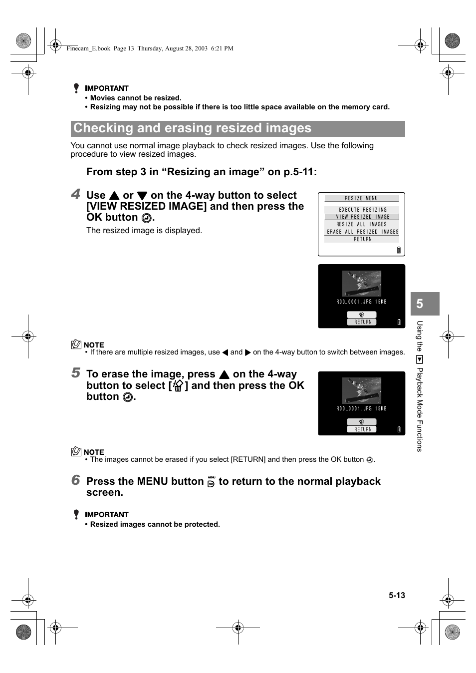Checking and erasing resized images | Kyocera SL300R User Manual | Page 97 / 134