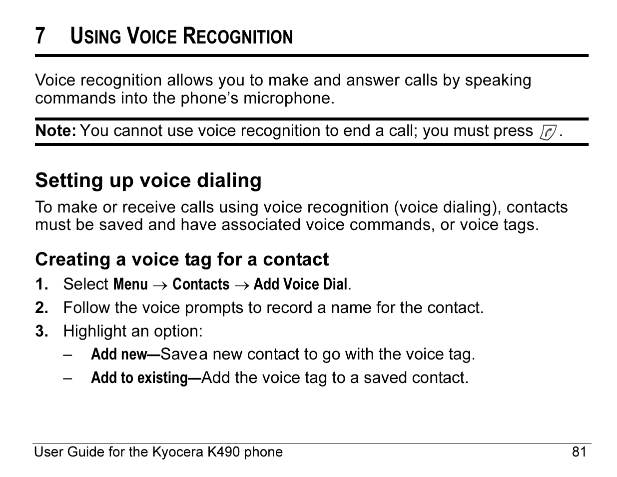 Setting up voice dialing | Kyocera ENERGI K490 User Manual | Page 103 / 135