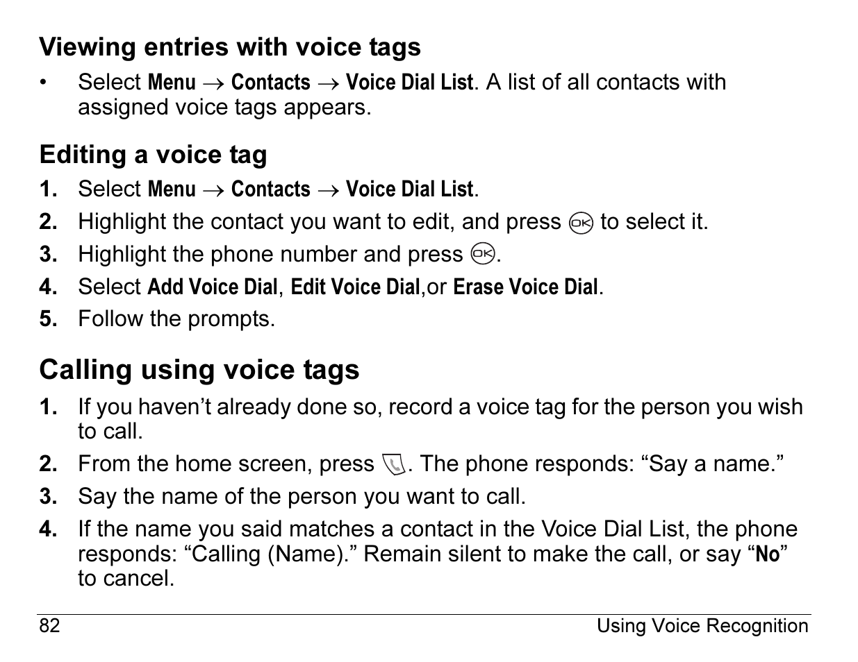 Calling using voice tags | Kyocera ENERGI K490 User Manual | Page 104 / 135