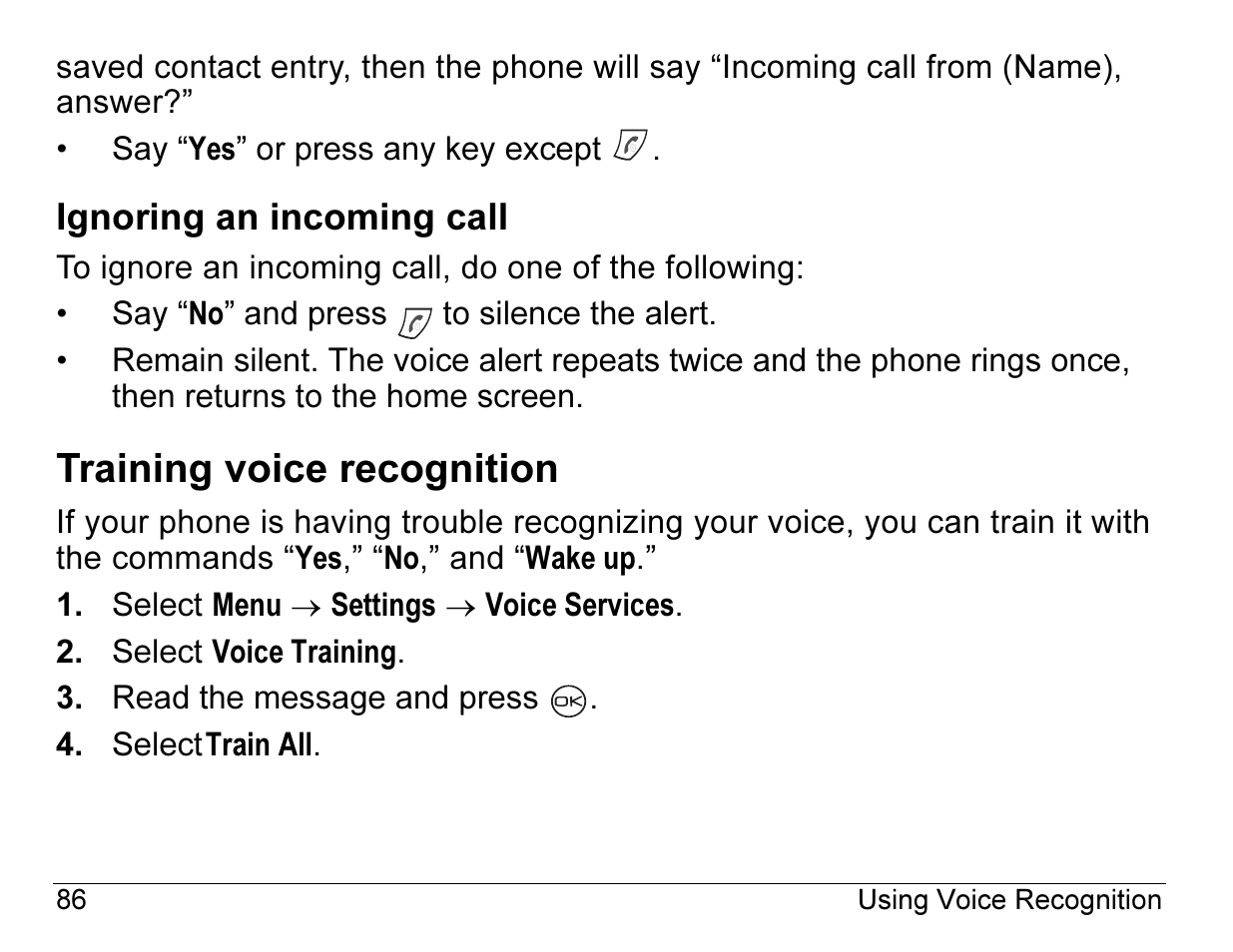 Training voice recognition | Kyocera ENERGI K490 User Manual | Page 108 / 135