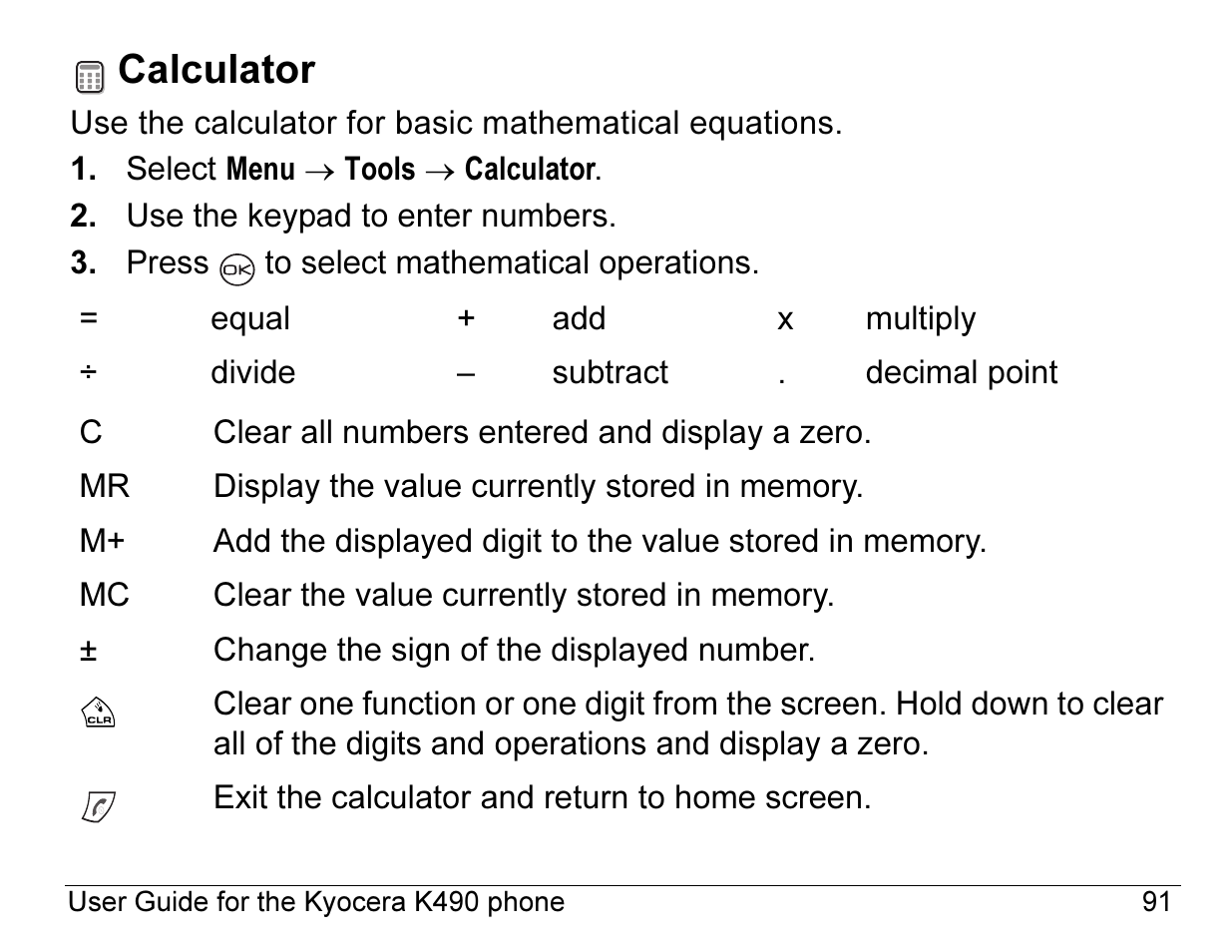 Calculator | Kyocera ENERGI K490 User Manual | Page 113 / 135