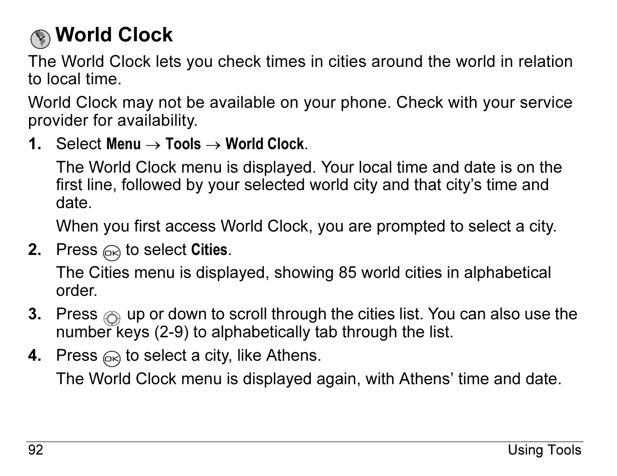 World clock | Kyocera ENERGI K490 User Manual | Page 114 / 135